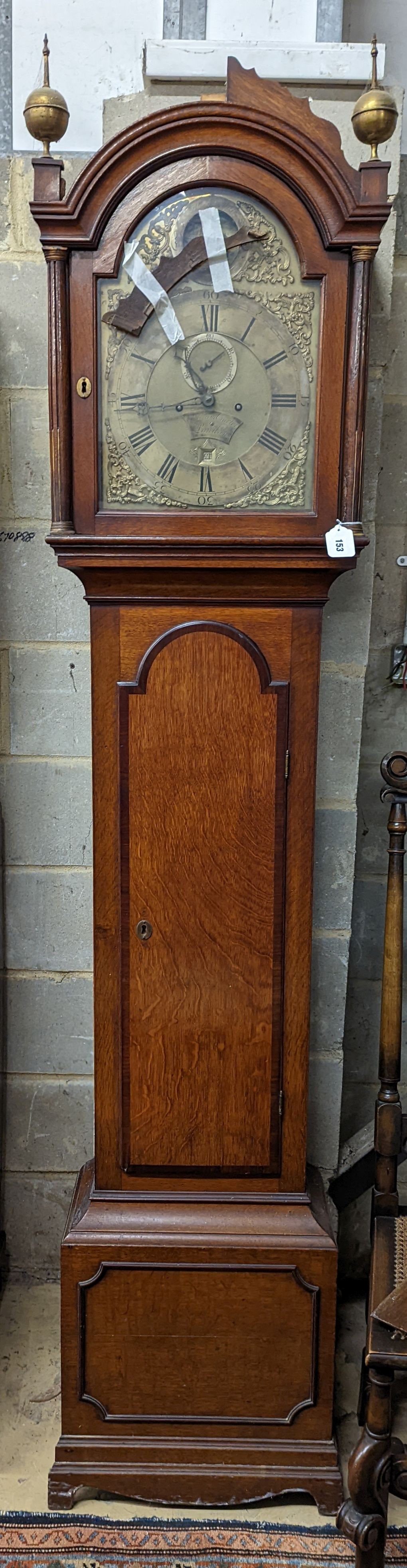 A George III oak 8 day longcase clock, marked William Carter, London (later cased), height 220cm